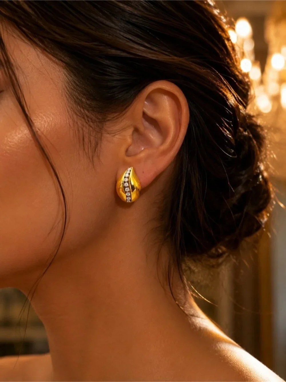 Gold Zircon Teardrop Earrings - PVD Real Gold Plated